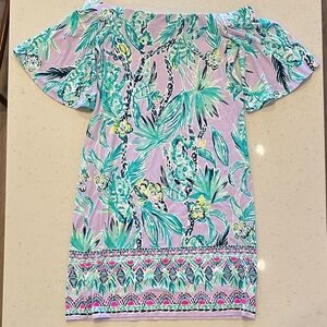 NWOT Lily Pulitzer Off Shoulder Tropical Print Dress XS